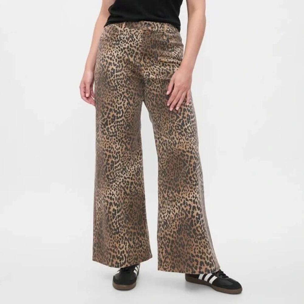 Gap Leopard Print High Rise Wide Leg Jeans Brown Black Size 12/31R